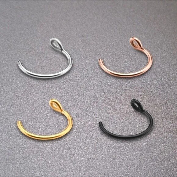 4PCS Mixed Color Cuff Nose Ring gold black silver rose gold tone - Picture 1 of 5